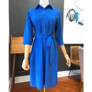 "LikeNew" Coeur de Vague Blue Shirt Dress SZ Medium 3/4 Roll–up Tab Sleeves